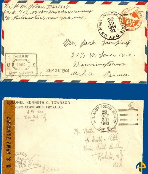 N° APO (American Post Office) Unités américaines en Opération en Algérie 1942/5