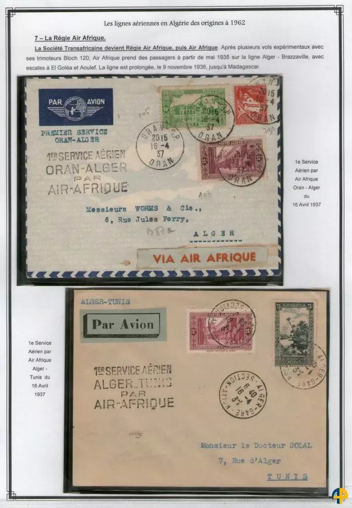 Les lignes aériennes en Algérie des origines à 1962