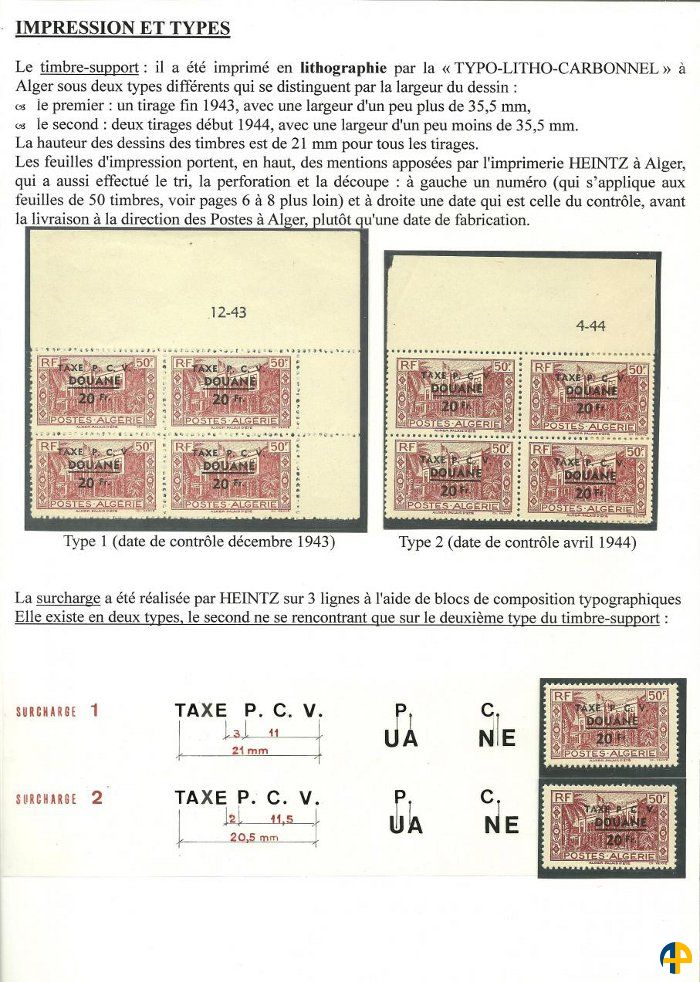 الطابع الضريبي PVC Douane الجزائر 1944-45