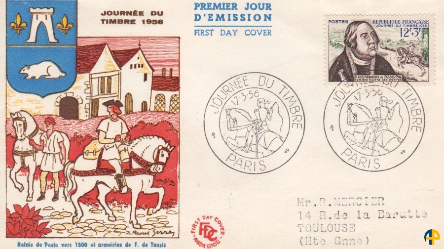 Carte Maximum de la journée du timbre 1956 Timbre poste de France n° 1054