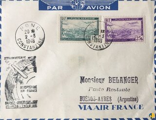 Aérophilatélie - 20ème Anniversaire du premier courrier postal aérien France-Amérique Sud